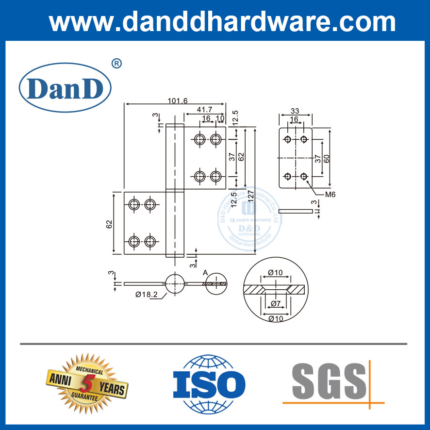 Placa de reforço de aço de porta de metal para dobradiça de bandeira-ddhr002