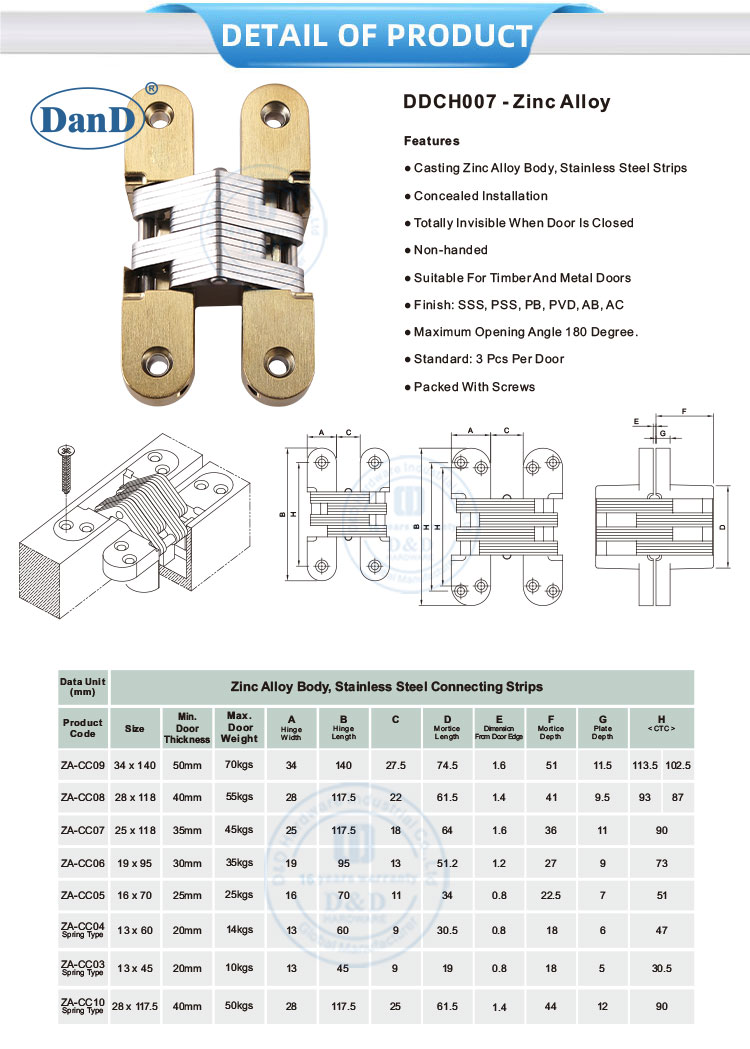 Dobradi&ccedil;a da porta de liga de zinco