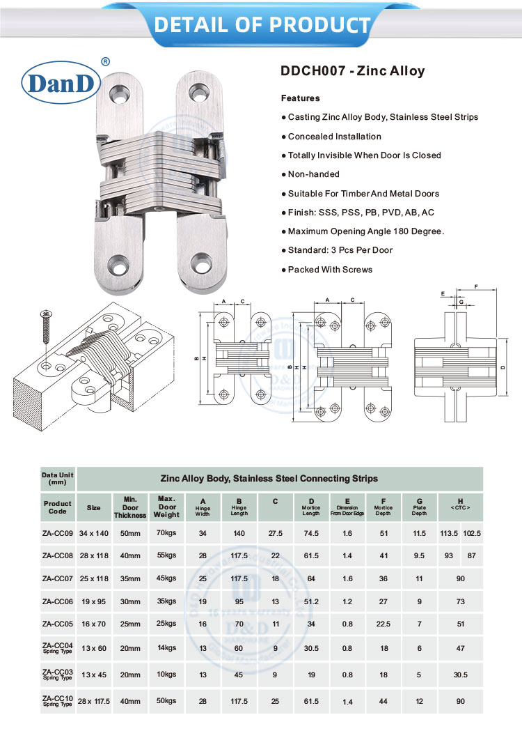Dobradi&ccedil;a da porta de liga de zinco