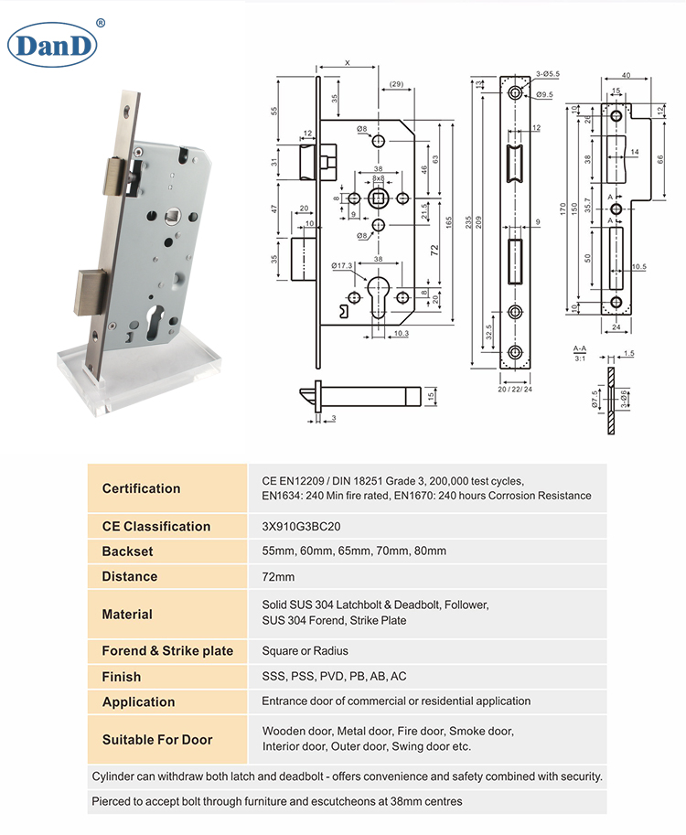 Hardware de Mortise Lock-D e D de Brass Antigo Europeu