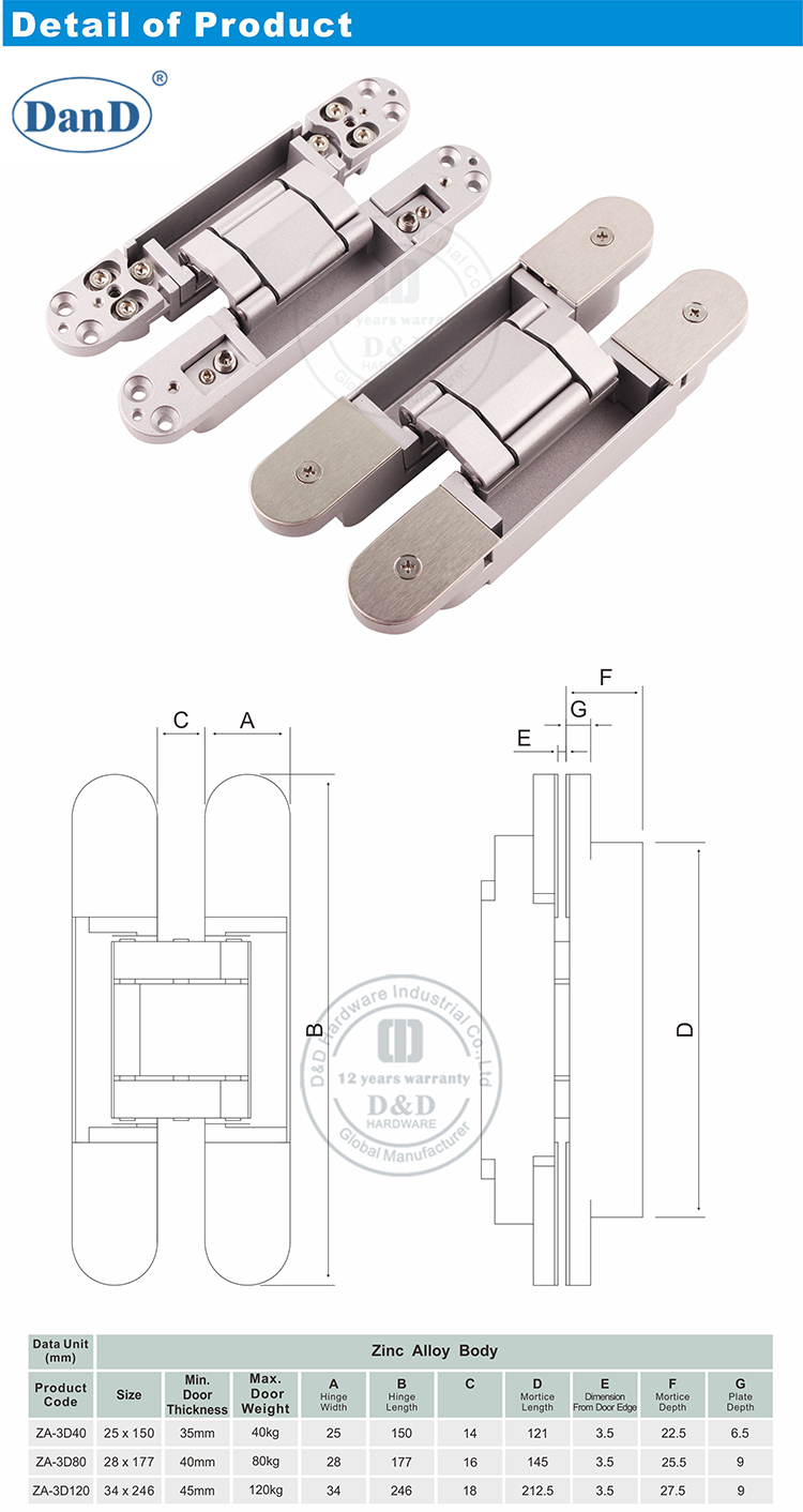 Hardware de Hinge-D e D escondido de prata