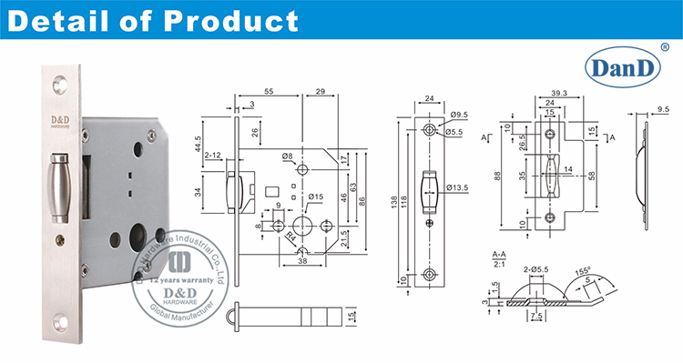 Bloqueio de porta de a&ccedil;o inoxid&aacute;vel Body-D e D hardware