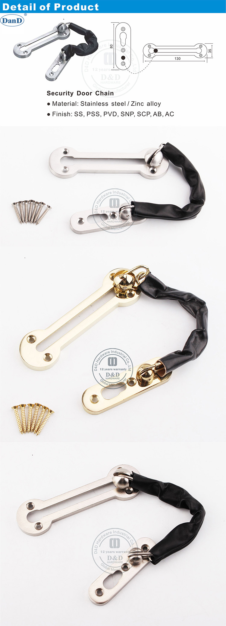 Corrente de porta para hardware de madeira porta-d e d