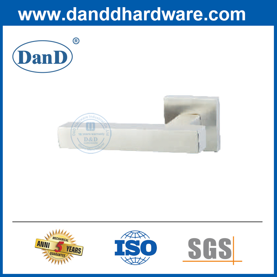 Alavanca de alavanca sólida prateada SS304 Manças de porta quadrada contemporânea-DDSH053