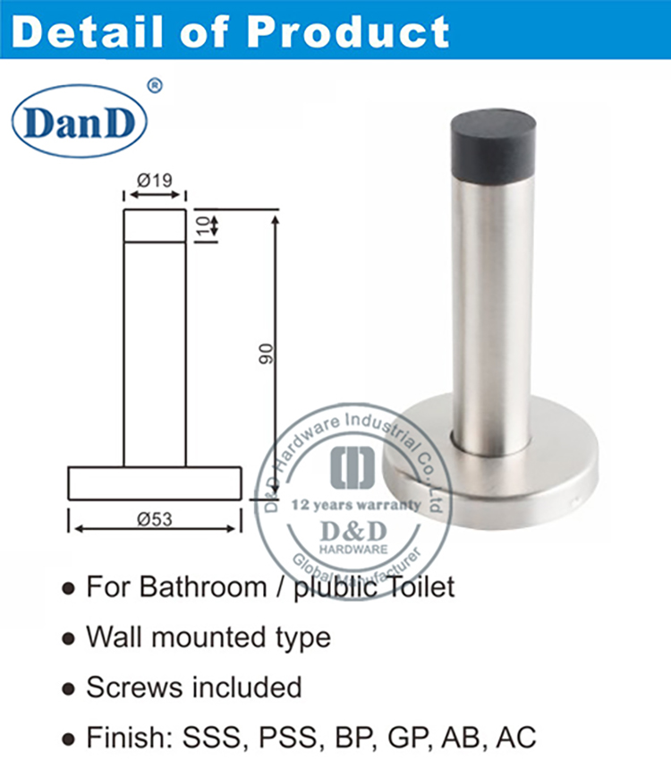 Diferentes tipos de paradas de porta-d e d hardware