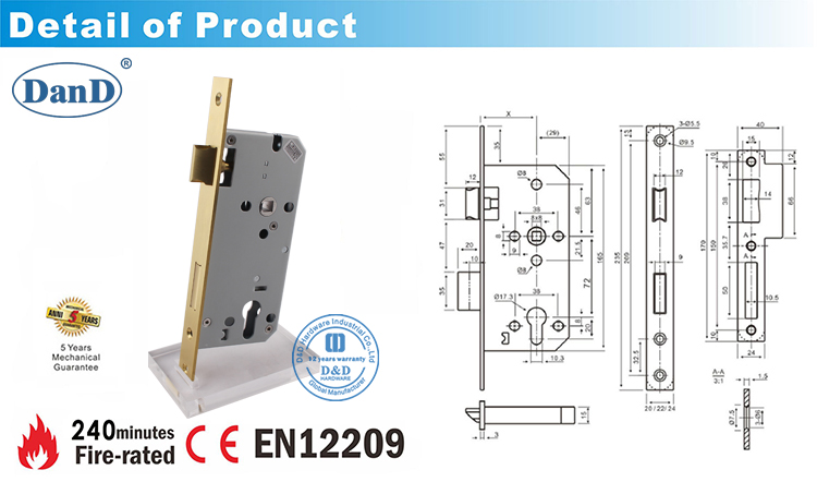 Bloqueio de portas mortise de cetim-brass ddml009-d e d hardware