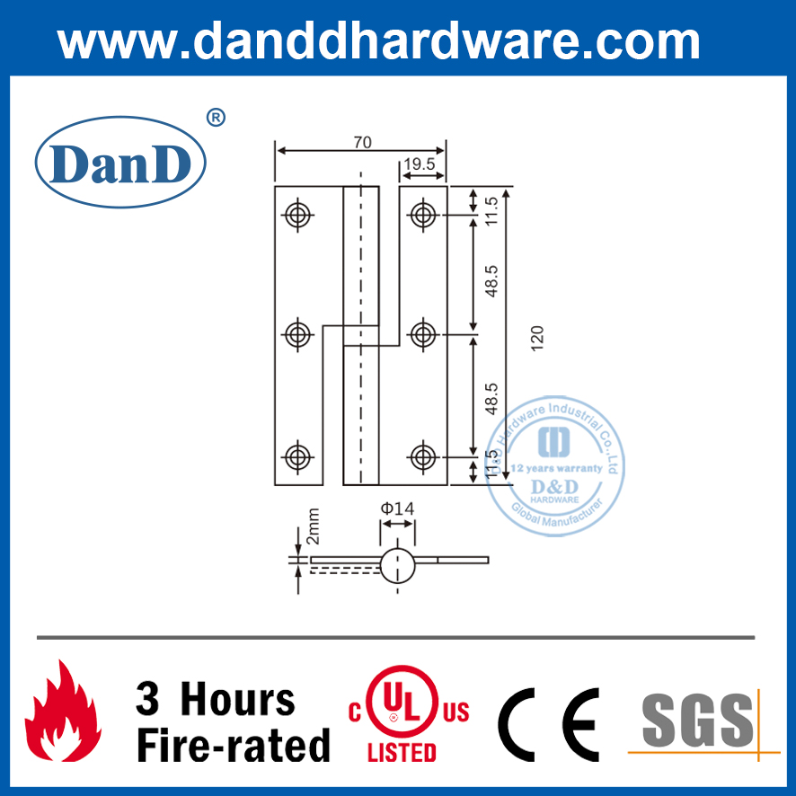 Dobradiça de levantamento de latão maciço para porta exterior - DDBH018