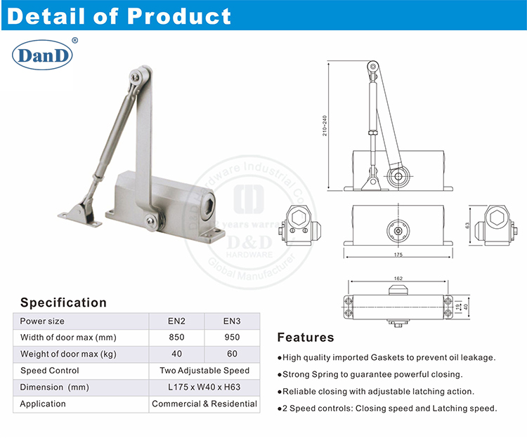 Hardware de fechamento da porta comercial e D