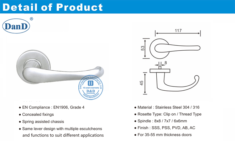 Hardware de alavanca de alavanca de porta de entrada e d