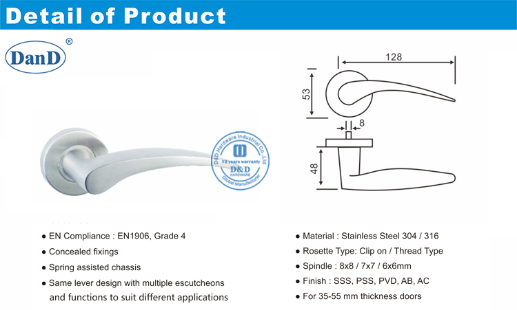 Alavanca de porta exterior com hardware Lock-D e D
