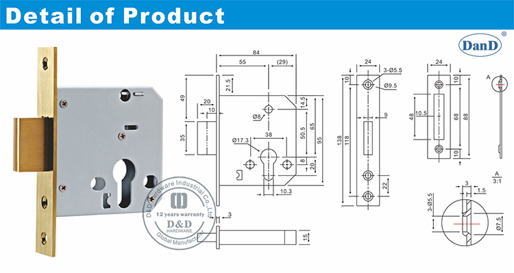 Bloqueio de porta Body-D e D hardware