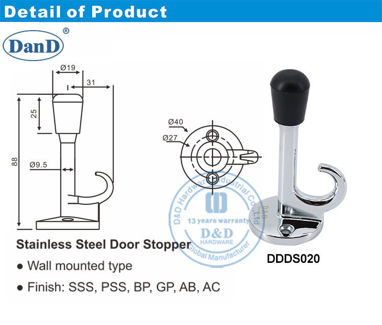 Parada de porta cromada polida