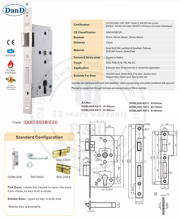 Hardware europeu de mortise Lock-D e D