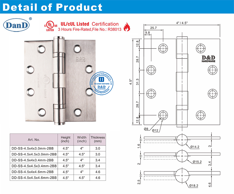 A&ccedil;o inoxid&aacute;vel Ul porta Dobra-D e D hardware