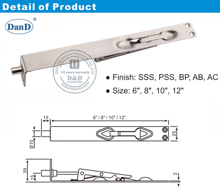 Bolts da porta da tela de seguran&ccedil;a D e D hardware