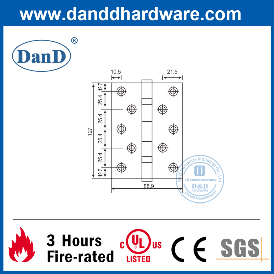 Dobradiça de rolamento de bola dupla de aço inoxidável para o fogo avaliado - DDSS011-B
