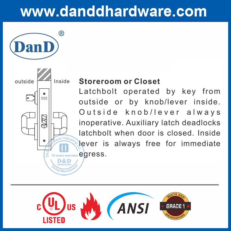 SS304 ANSI GRADE 1 American Style Door Lock para Steroroom-DDAL07
