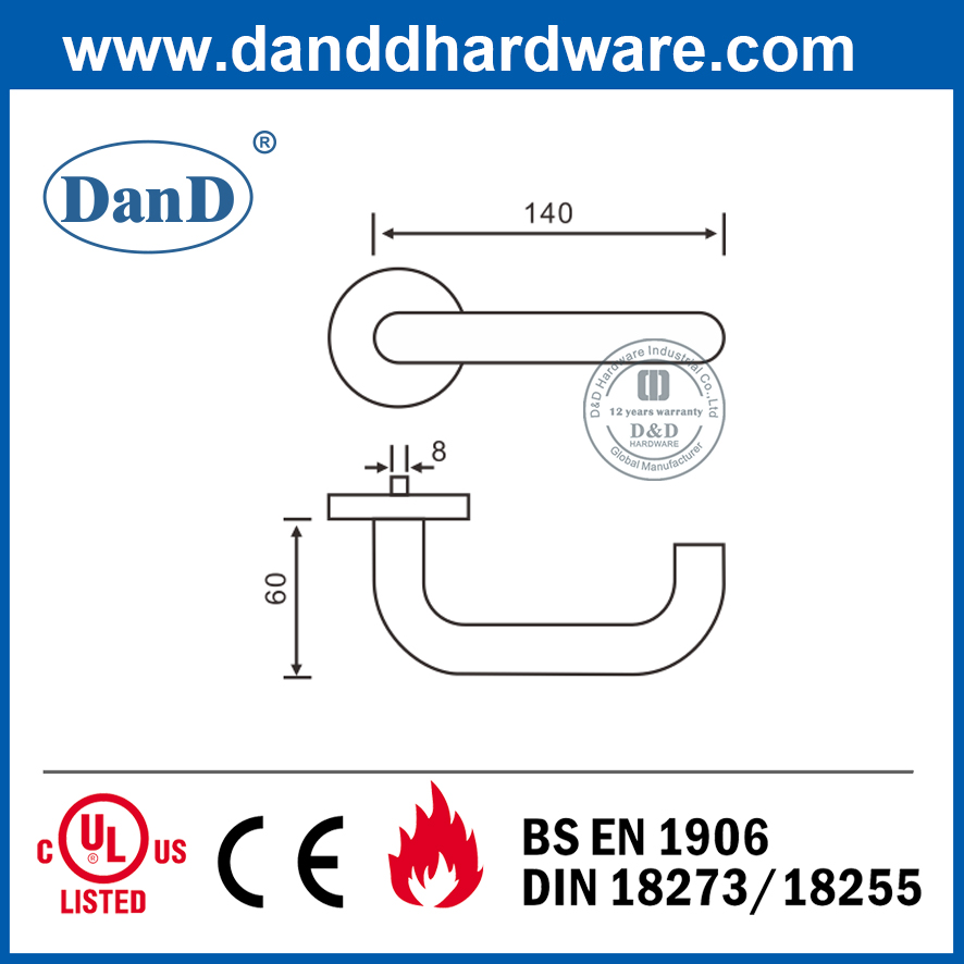 CE Grade 4 Aço inoxidável 304 Modern Fire Classificação da porta interna Handle-DDTH001