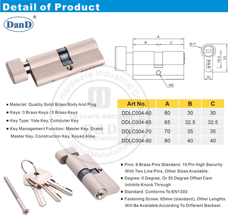 Hardware de Mortise Cylinder-D e D