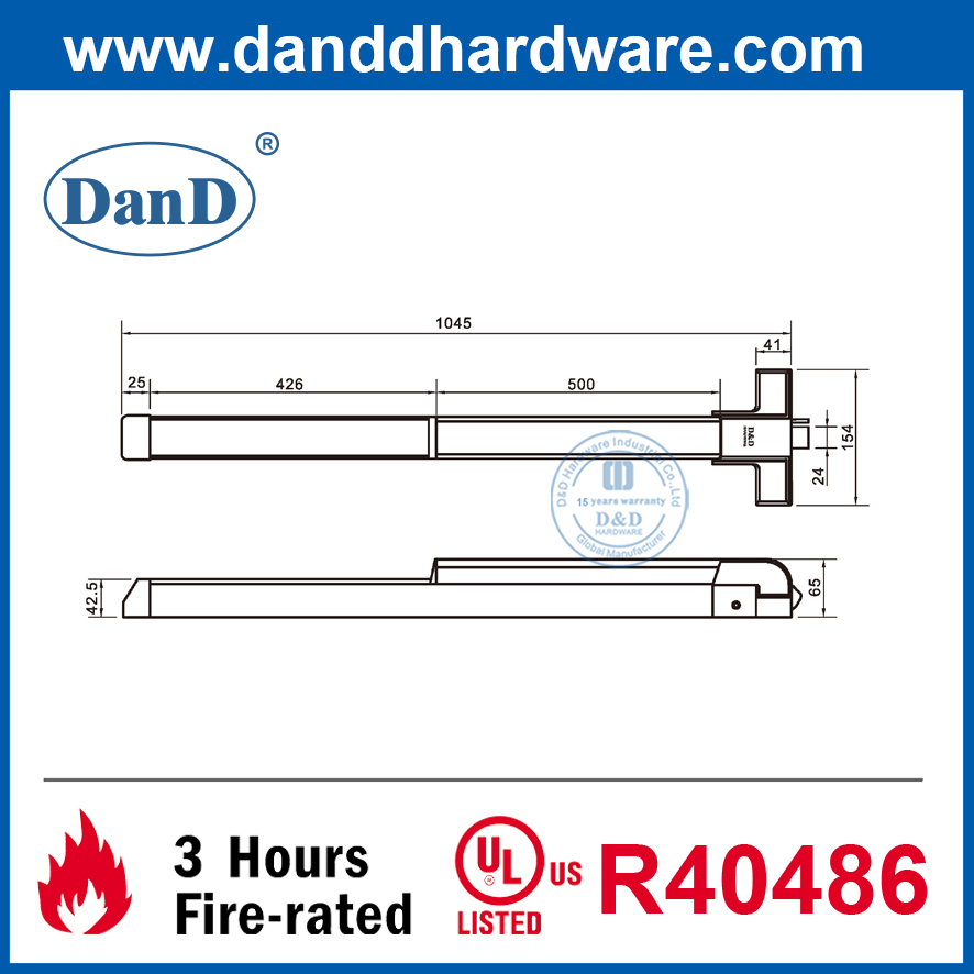 Ul listado Rim Tipo de incêndio dispositivo de saída de touch barear panic barras-ddpd003