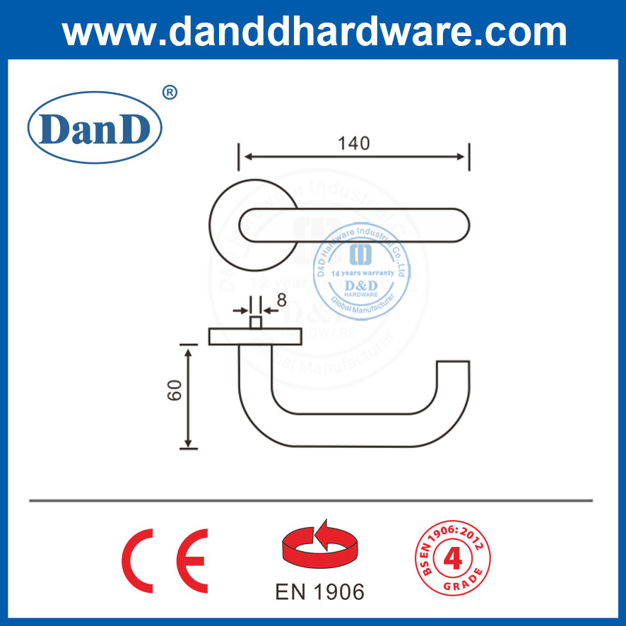 Hardware de porta maçanetas de porta de alavanca de aço inoxidável com EN1906 Grade 4-DDTH001