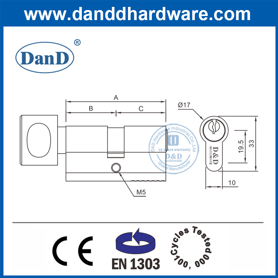 BS EN1303 70mm Open Thumbturn Cylinder-DDLC001-70mm-SN