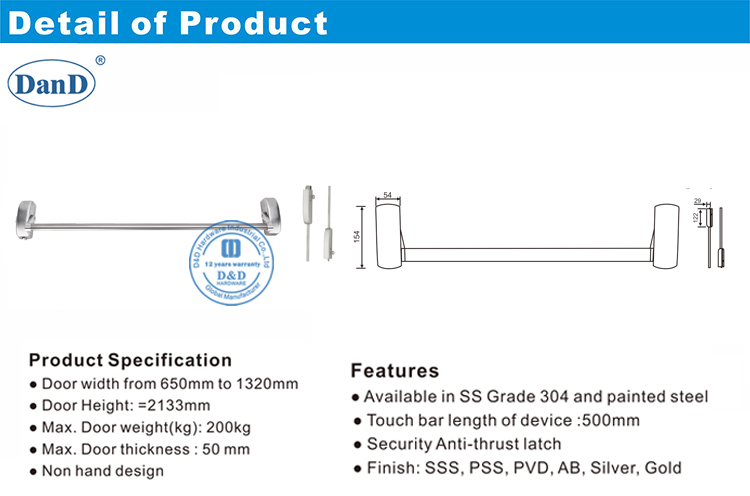 Porta de alum&iacute;nio Push Bar-D e D Hardware