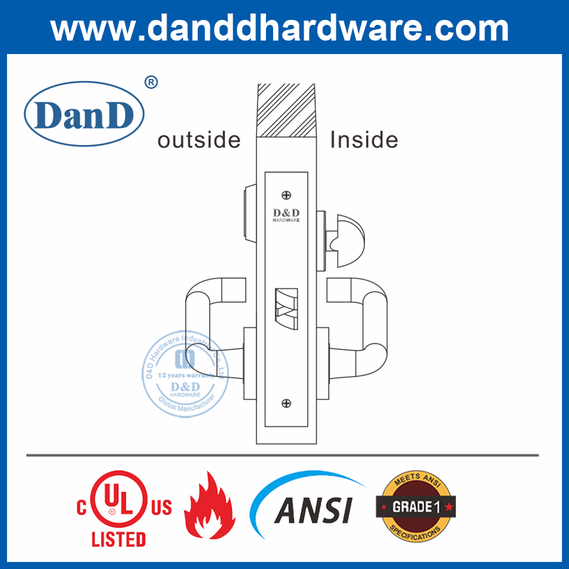 Sus304 Ansi Grade 1 Latchbolt Lock de porta de privacidade com thumbuturn-ddal022