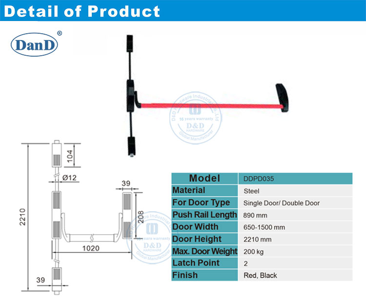 Dispositivo de sa&iacute;da de p&acirc;nico da barra cruzada