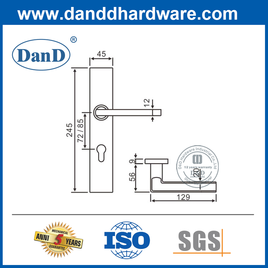 Alavanca da alavanca da porta da porta da chave de aço inoxidável com backplate longo-DDTP007