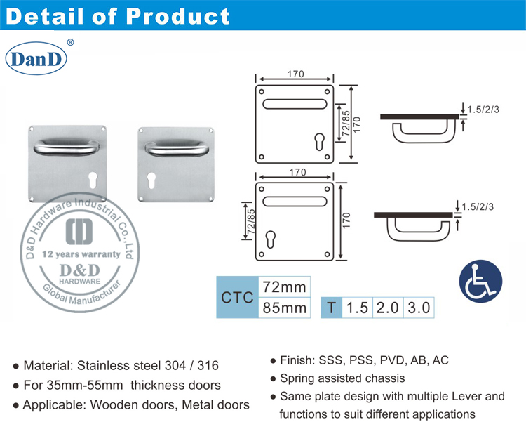 Alavanca de a&ccedil;o inoxid&aacute;vel no hardware da placa-d e D