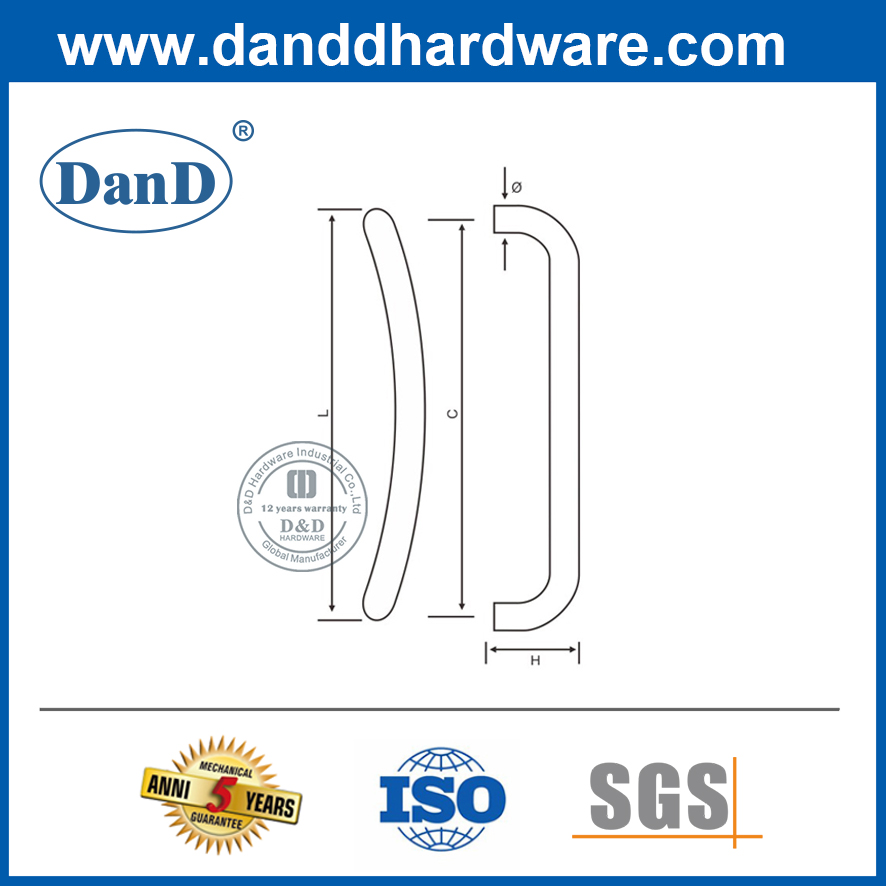 Grace de tração lateral dupla grau 304 de alta qualidade para porta de metal-ddph004