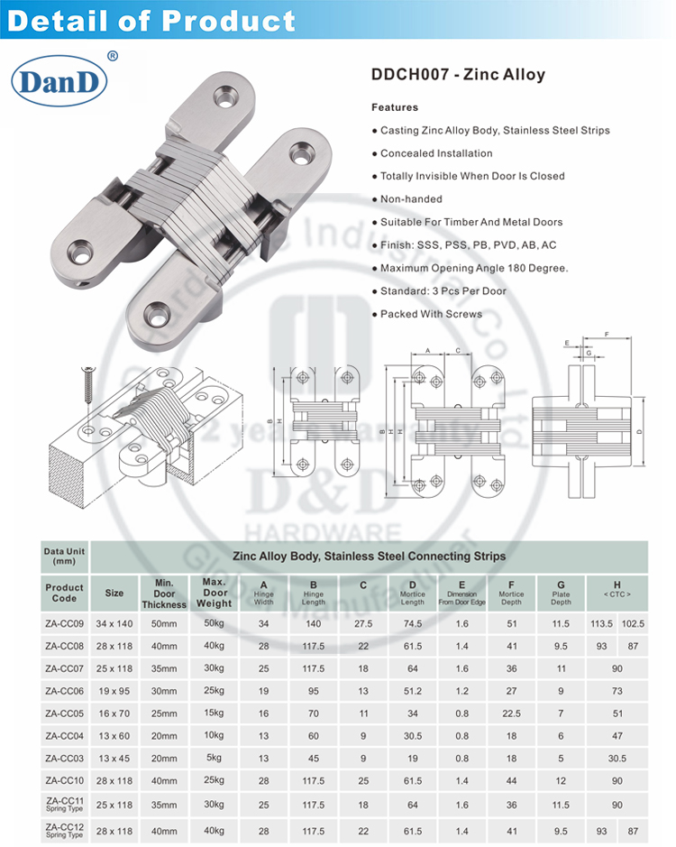 Liga de zinco Hingra de dobradi&ccedil;a oculta -d e d hardware 1