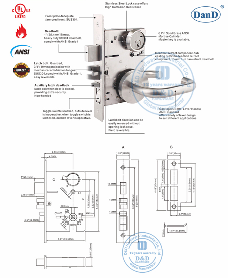 Ansi Mortice Door Lock-D e D Hardware
