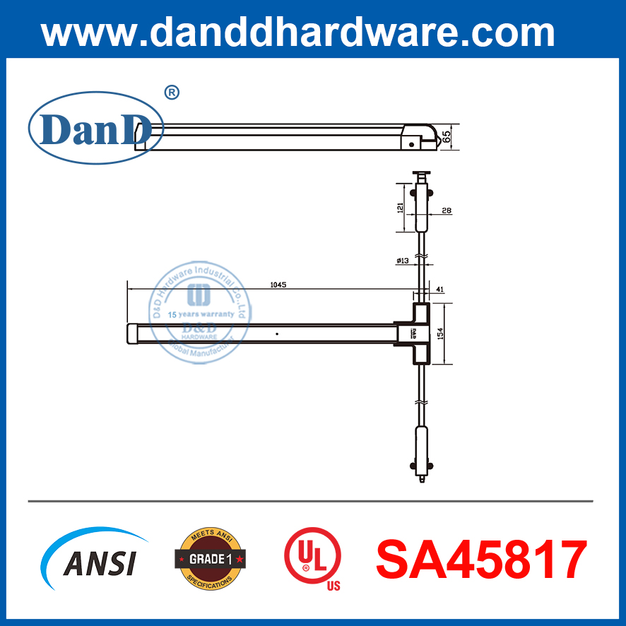 Ul305 Panic Exit Door Push Bar Stainless Aço hexágo