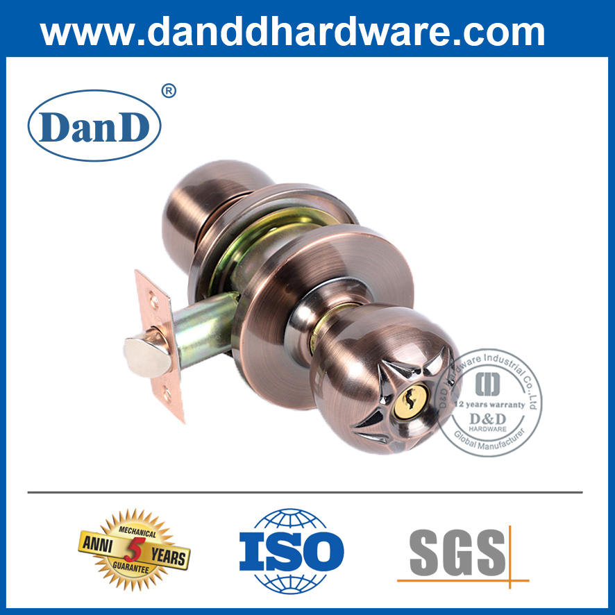 Botão de porta de segurança de liga de zinco de cobre antiguidade Lockset-DDLK049