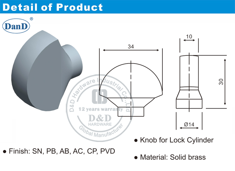 KONB para o hardware do cilindro-d e D da porta