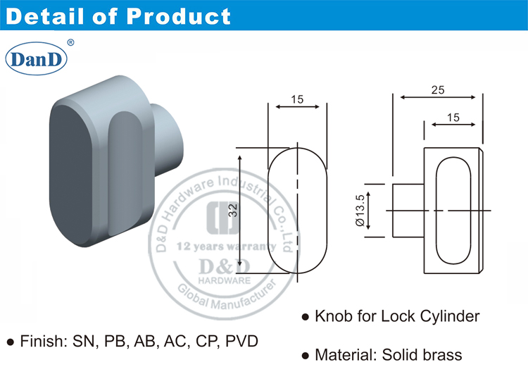 KONB para o hardware do cilindro-d e D da porta