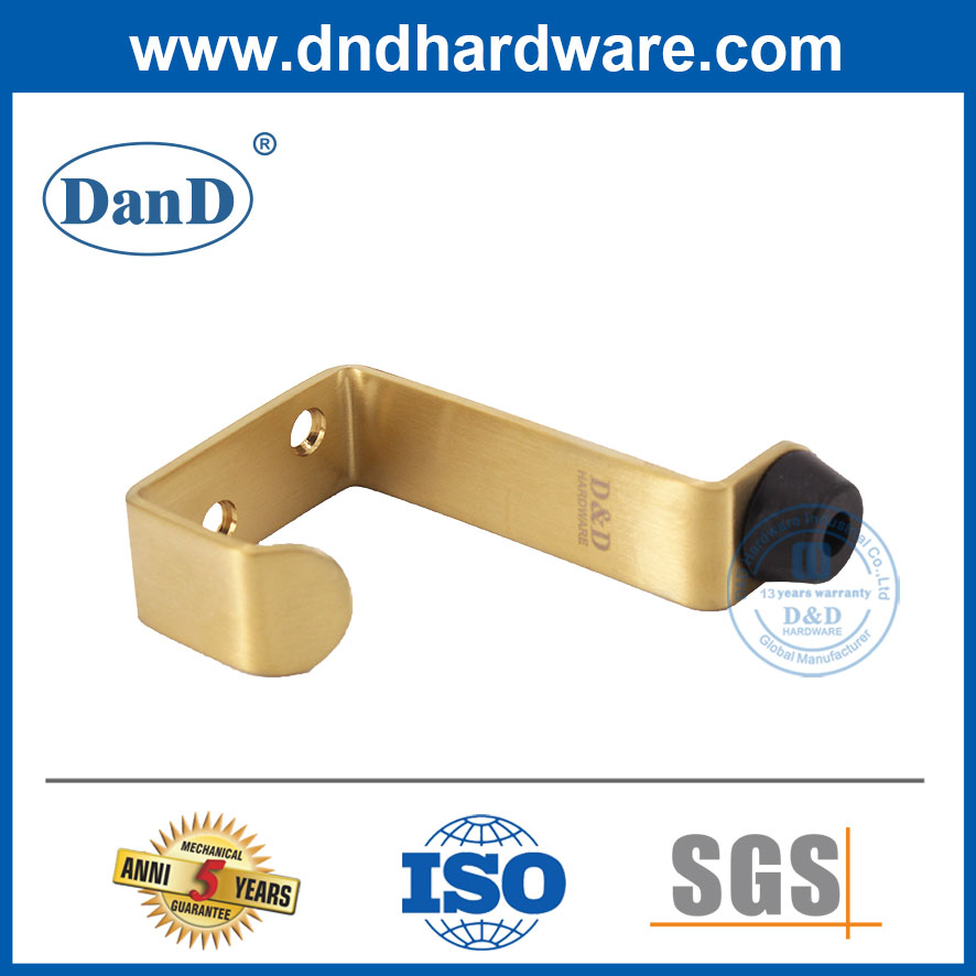 Terço da porta da porta Segurança dourada de aço inoxidável cetim parada de porta de latão com gancho-ddds024