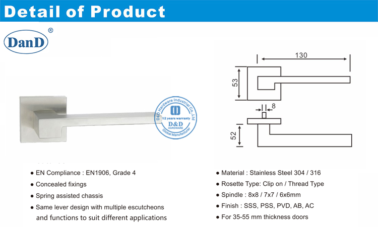 Hardware de alavanca interna da porta-d e d