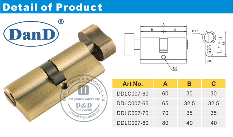 Cilindro de bloqueio de porta de bronze antique-d e d hardware