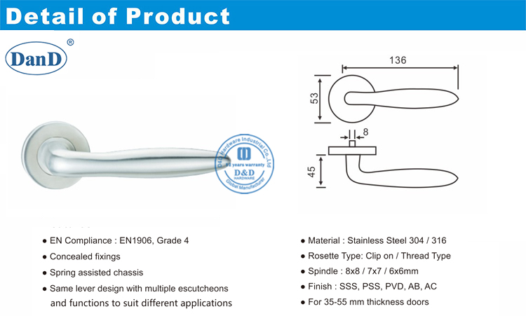 Hardware de alavanca de alavanca externa-d e d
