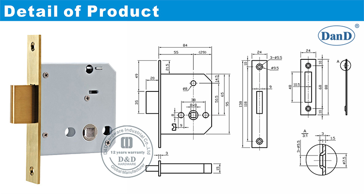Grau 304 Bloqueio de Porta Body-D e D Hardware