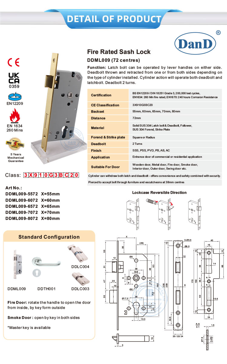 EN12209 Lock de mortise