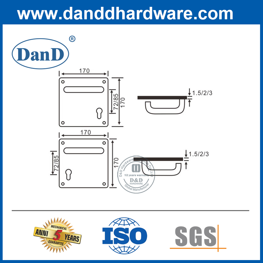 Alavanca de alavanca de tubo de tubo de forma U de aço inoxidável com placa quadrada-ddtp001