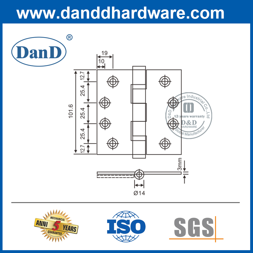 304 Aço inoxidável polimento de bronze rolamento da porta frontal Hinge-DDSS001-4x3x3.0