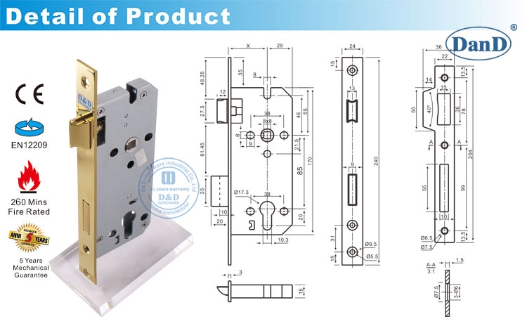 Lock de porta de lat&atilde;o polida-ddml026