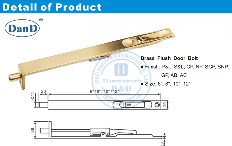 Brass Flow Door Bolt-D e D Hardware