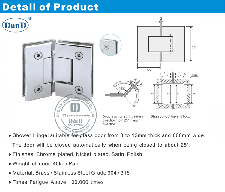 Hardware de vidro da porta do hotel e h hardware