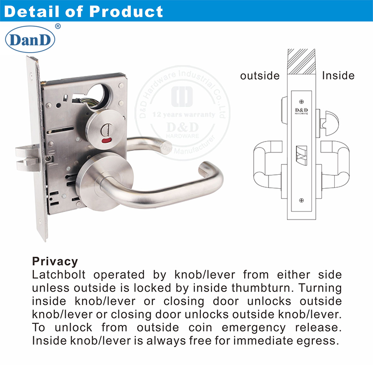 Mortise Lock para hardware Double Door-D e D